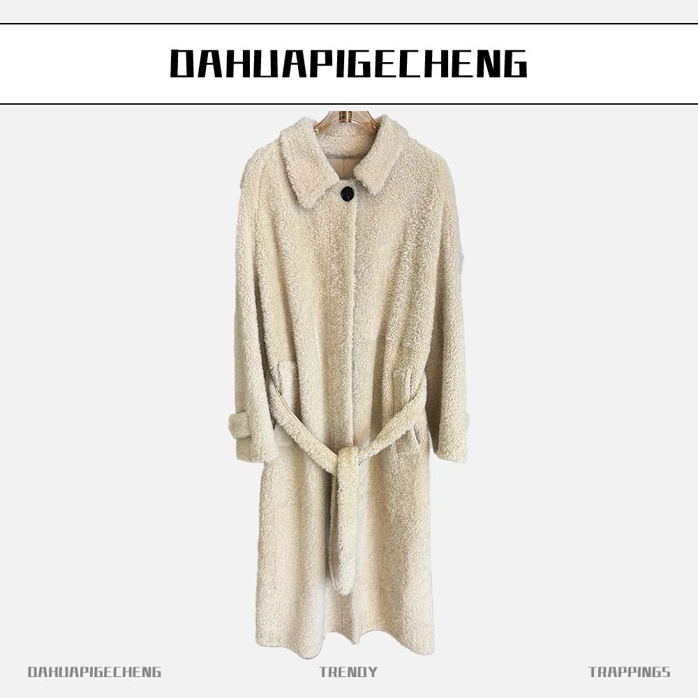 羊羔毛冬季新款皮毛一体外套女长款羊毛加厚款款号24104