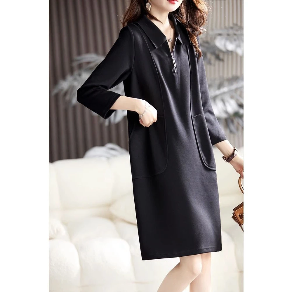 2025简约翻领秋季新款女通勤简约宽松型七分袖裙子