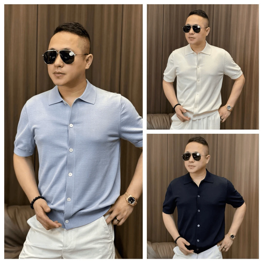 高质量莱赛尔混纺【天丝】秋季男士Polo衫针织衫商务休闲单排扣开衫