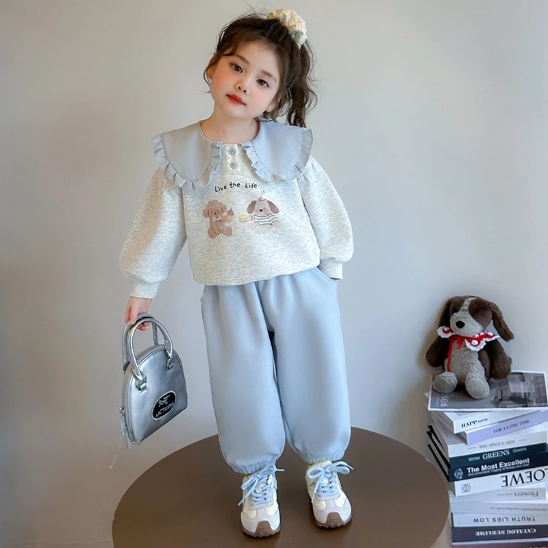 女童秋季套装洋气姐妹娃娃领卫衣卫裤子2025新款中小童童装两件套