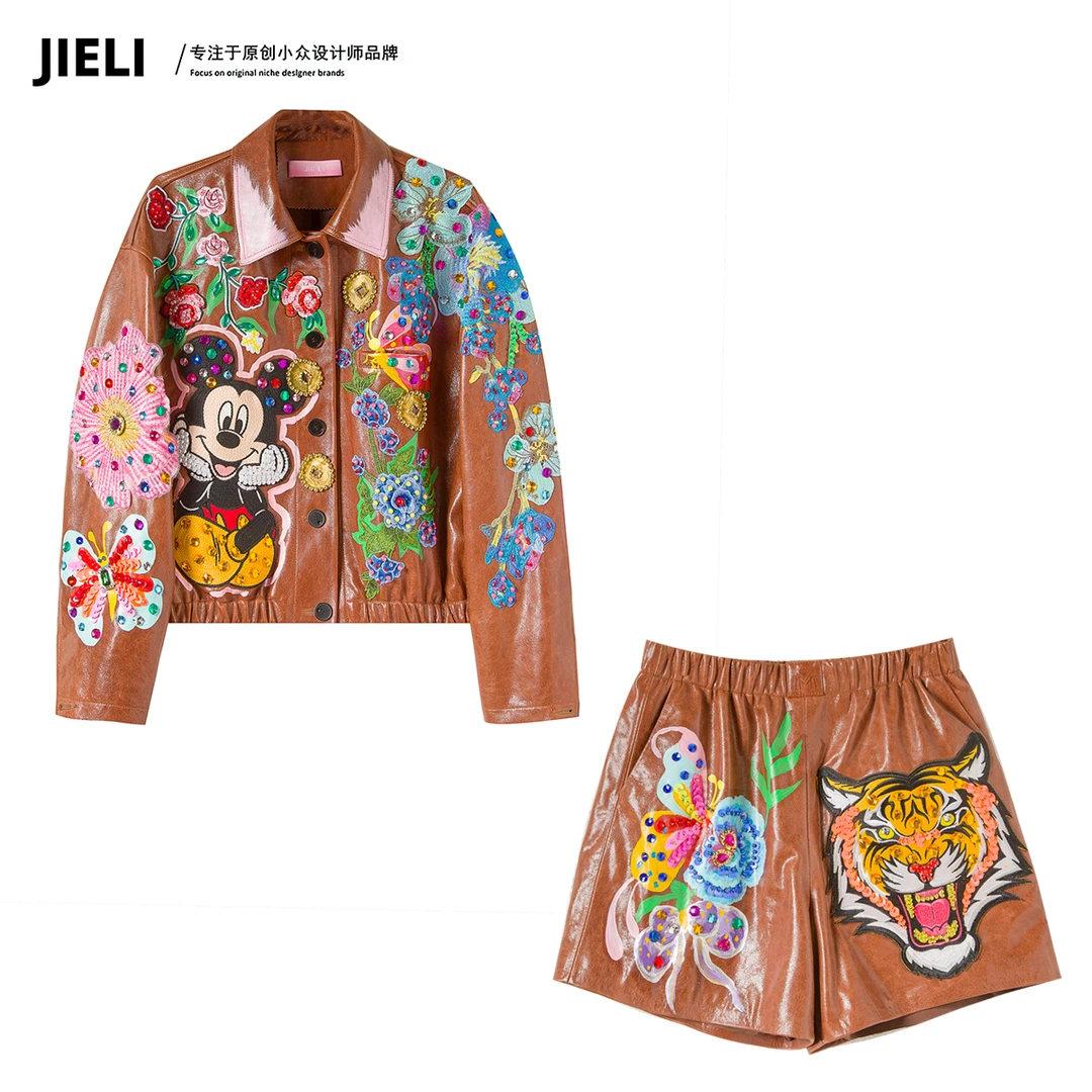 JIE LI/街力定制早秋新款设计师潮流小众个性皮套装女T9320
