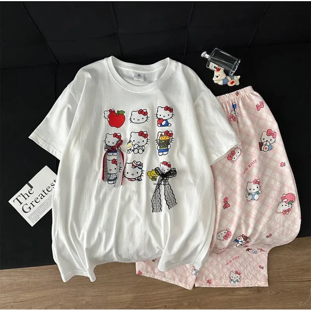 【糖芙kitty】 2025春夏新款潮牌短袖长裤棉质居家服睡衣