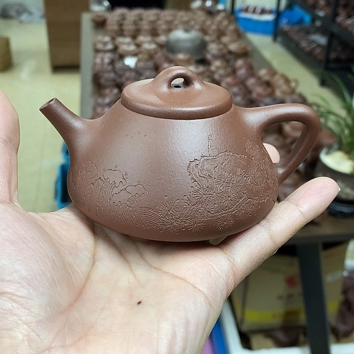 紫砂茶杯子冶刻绘观沧海