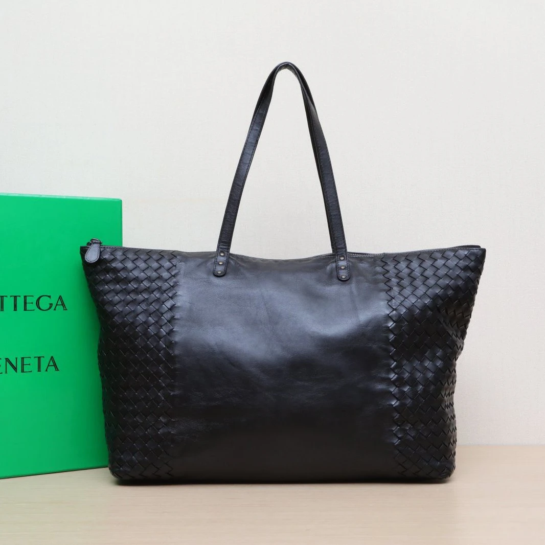 95新 BOTTEGA VENETA/葆蝶家 【黑黑】 黑色 编织 托特包 275986