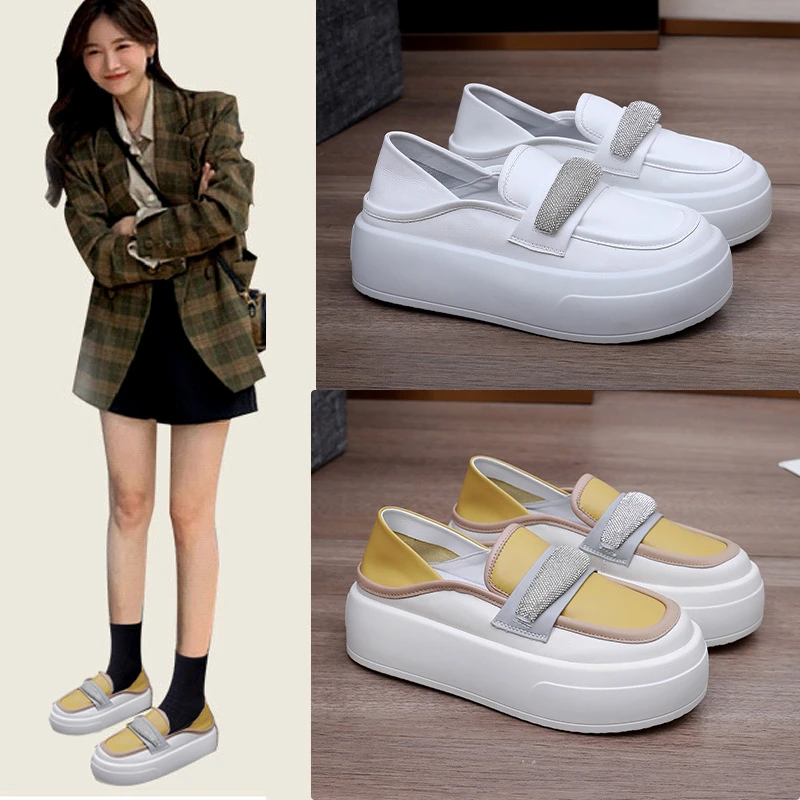 女单鞋小皮鞋两穿百搭女潮真皮时尚春季一鞋新款水钻厚底韩版2023