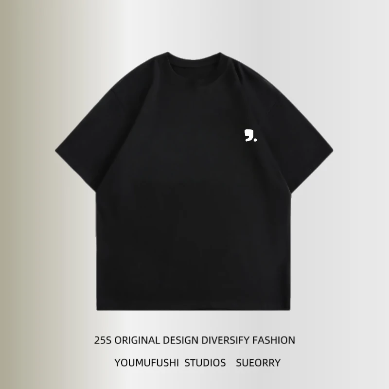 美式复古简约白色印花短袖T恤男生2025新款夏季宽松休闲上衣