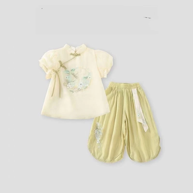 【现货】女童夏装套装2025新款汉服刺绣儿童新中式两件套潮CSC2119