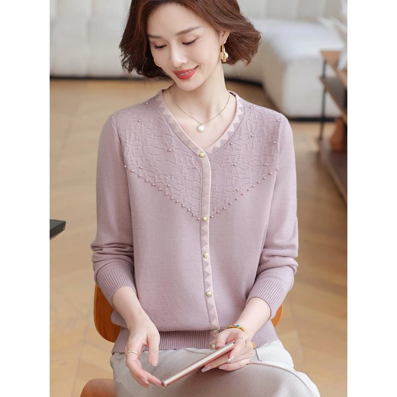 俞兆林年轻妈妈秋装2025新款针织长袖上衣时尚中老年女装洋气质打