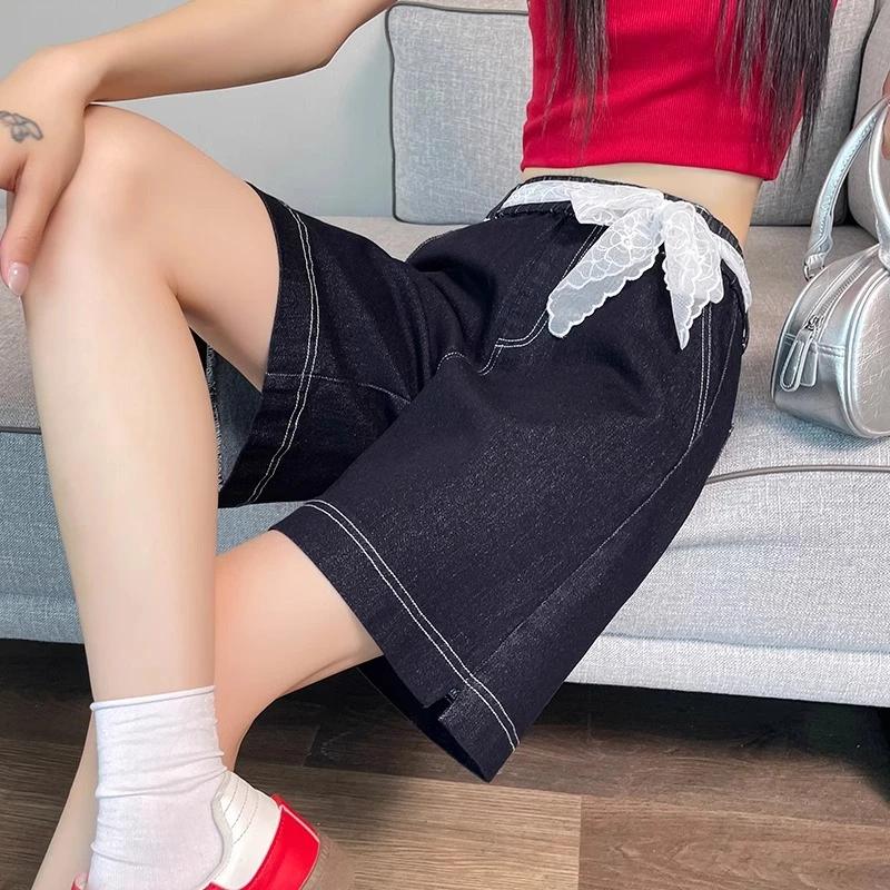 丹宁色天丝牛仔短裤女外穿夏季薄款2025新款高腰显瘦宽松五分热裤