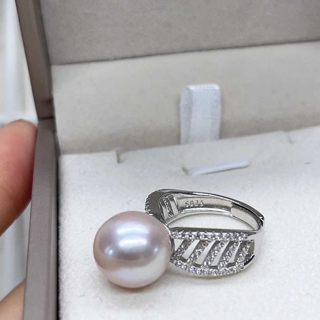 锆石合金S925银淡水珠戒指12+mm