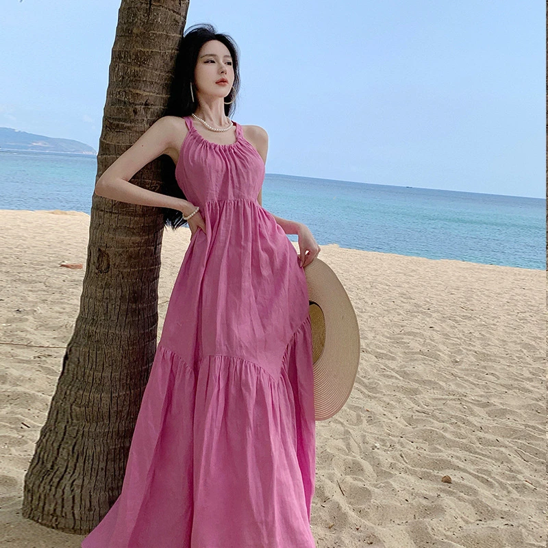 夏季连衣裙挂脖吊带慵懒千金时尚裙子外出小众炸街高级感女装