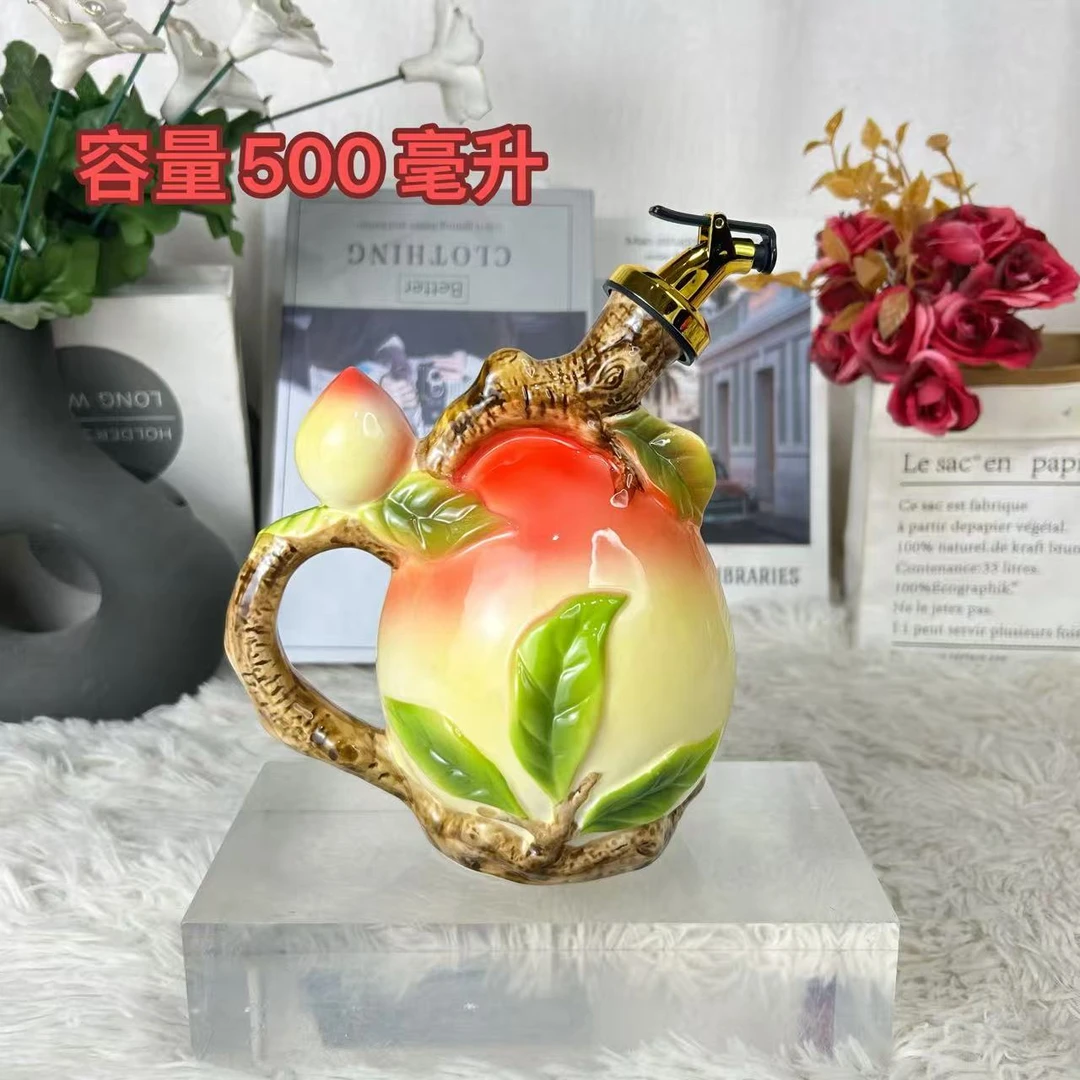 陶瓷中式浮雕寿桃油壶醋壶