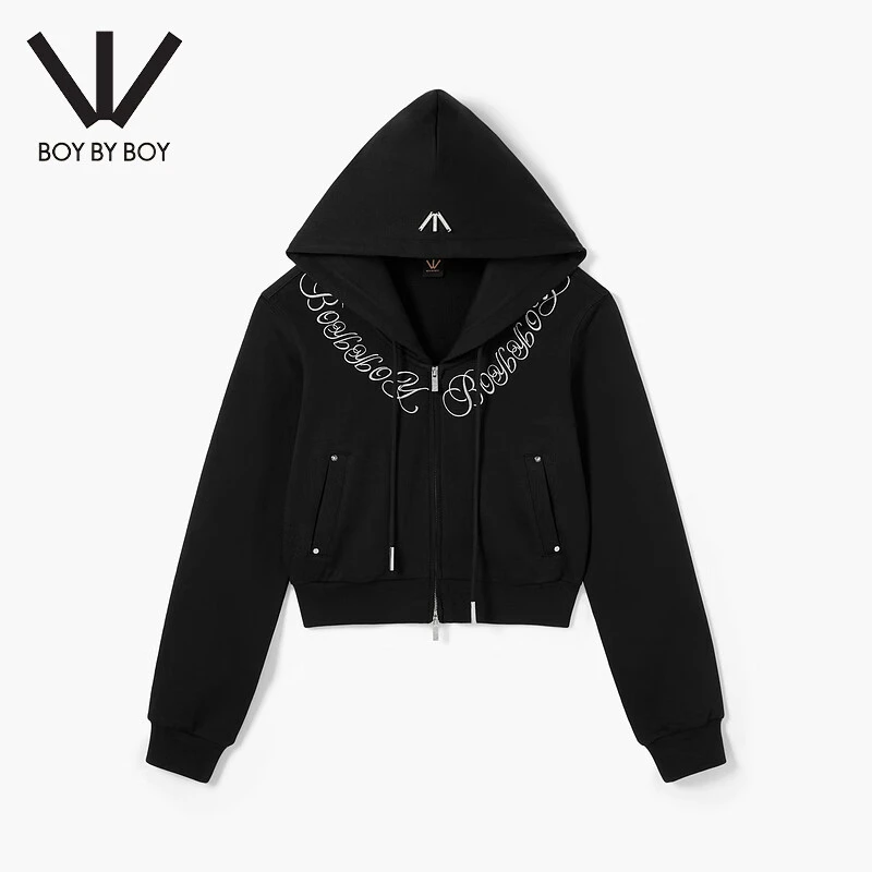 BOY BY BOY商场同款潮牌女装25春稍宽松微弹连帽开衫卫衣W06002