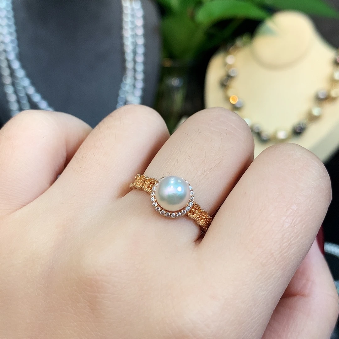 戒指海水珍珠银S925镶嵌