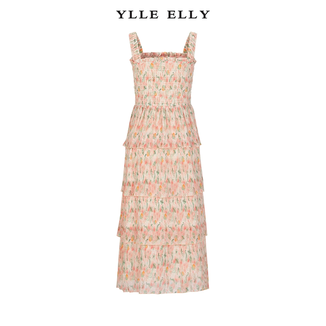 【粉丝专享】YLLEELLY法式吊带裙2024夏季新款肌理感印花雪纺裙