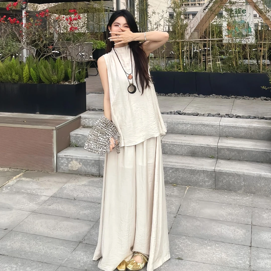 新中式国风禅意亚麻套装裤无袖连衣裙子女夏季2025新款小个子长裙