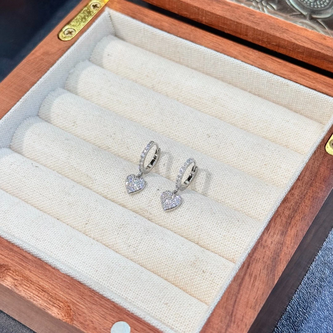 铜合金锆石耳饰 ES-572银色满钻爱心爆款小巧精致耳扣