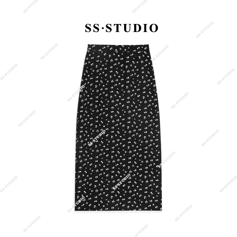 【SUSU】春夏复古气质高腰显瘦百搭重工满印碎花A字裙SS-5044