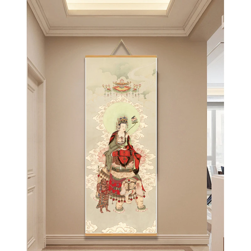 【166普贤菩萨】60x120cm现代简约挂轴装饰画办公室家居装饰画