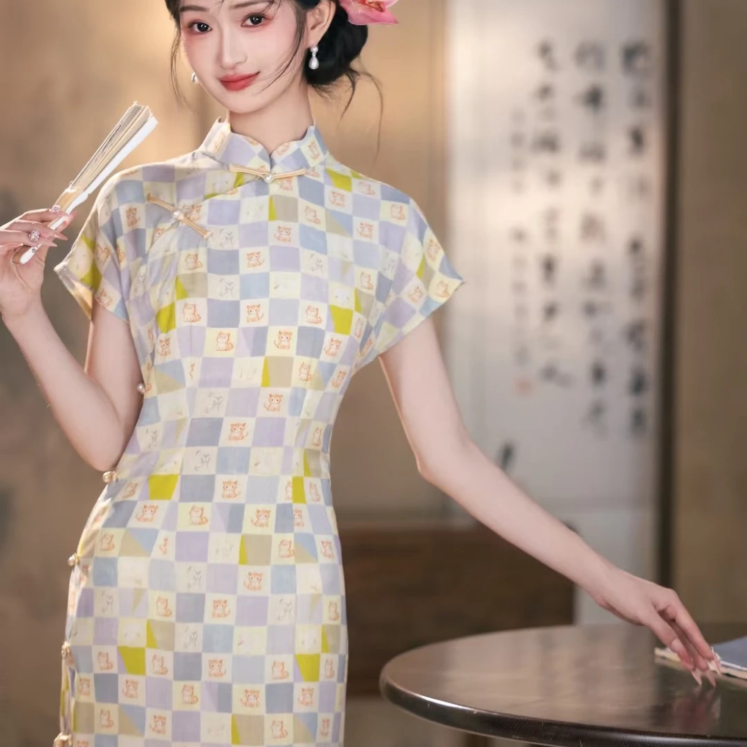 《物语》文艺复古文静日常旗袍2025夏季新款女连衣裙女