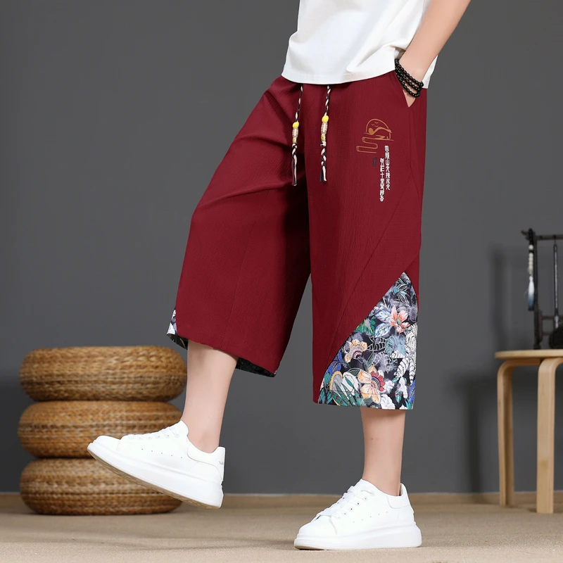 新中式短裤男士夏季薄款国潮七分裤宽松休闲复古帅气直筒阔腿裤子