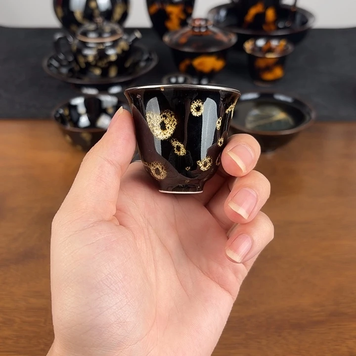 瓷点彩鹧鸪斑描金闻香小客杯