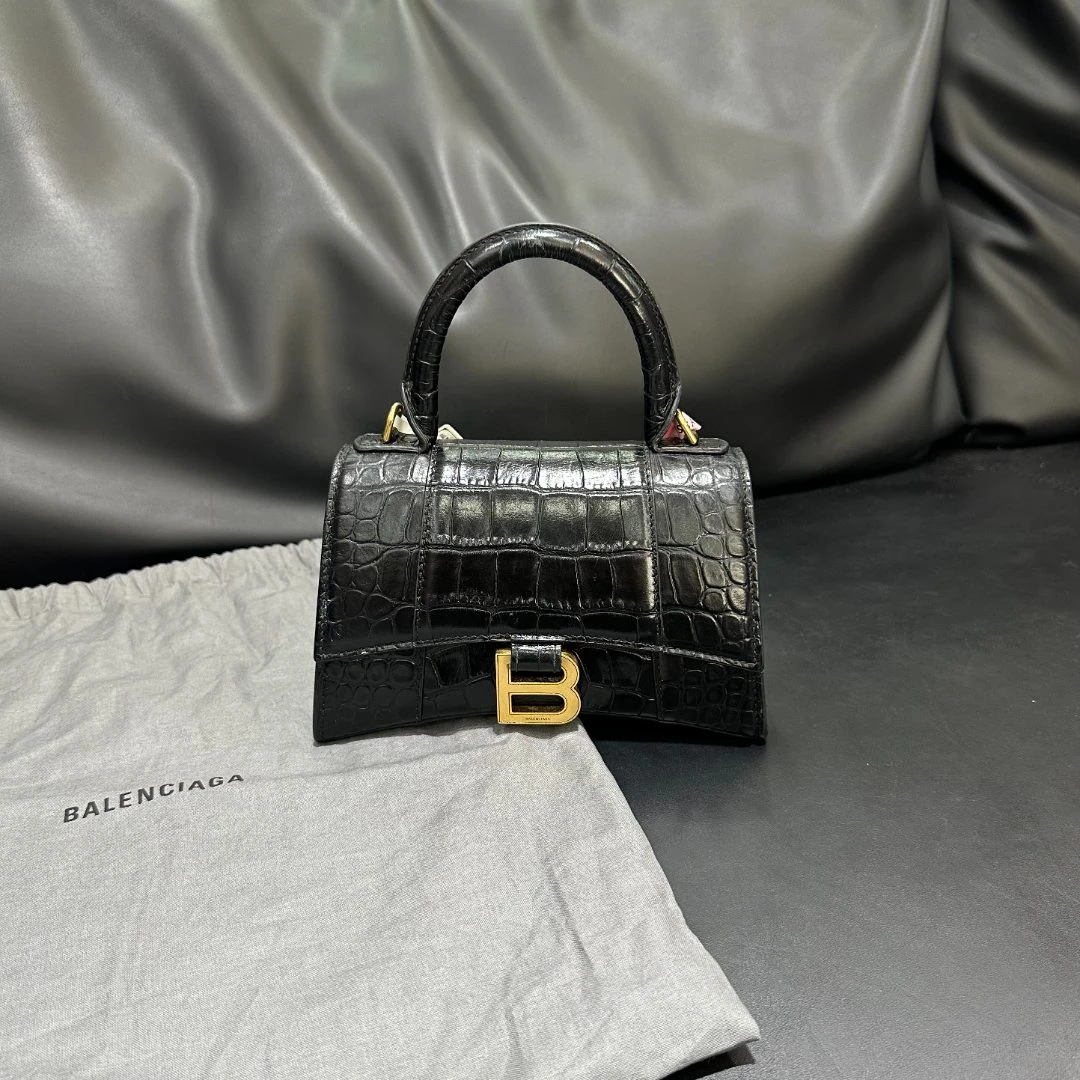 99新 Balenciaga/巴黎世家 壹所/巴黎世家沙漏黑金鳄压纹/xs号