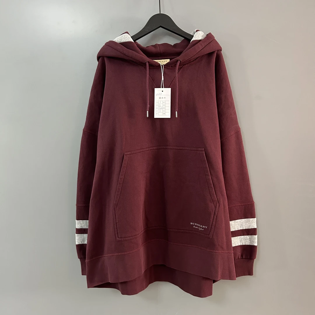 95新 BURBERRY/博柏利 Burberry酒红色连帽卫衣