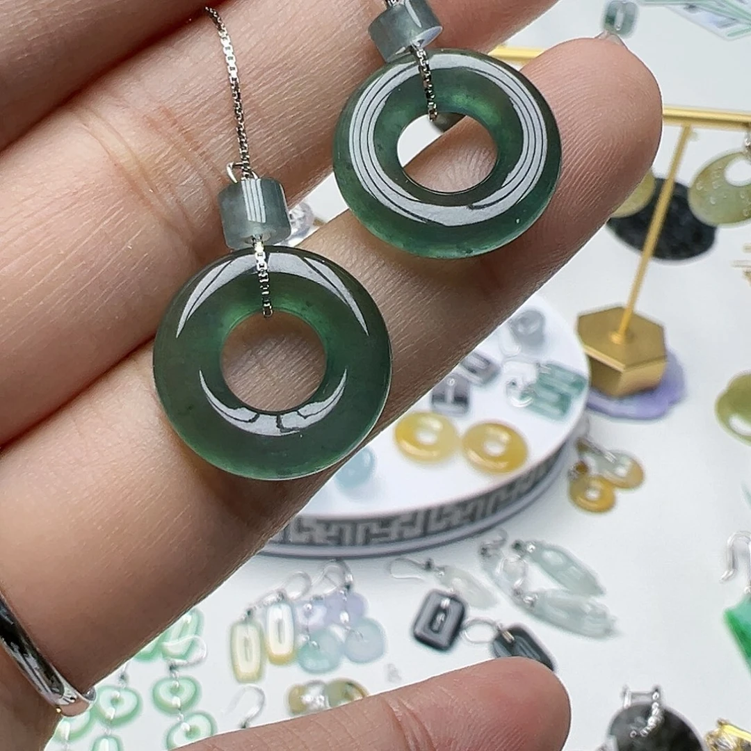 翡翠银S925镶嵌耳饰天然缅甸A货翡翠