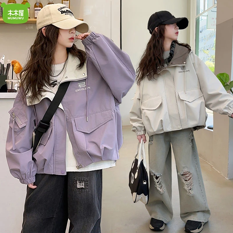 木木屋女童外套春秋款2025款秋季衣服大童洋气夹克儿童冲锋衣上衣