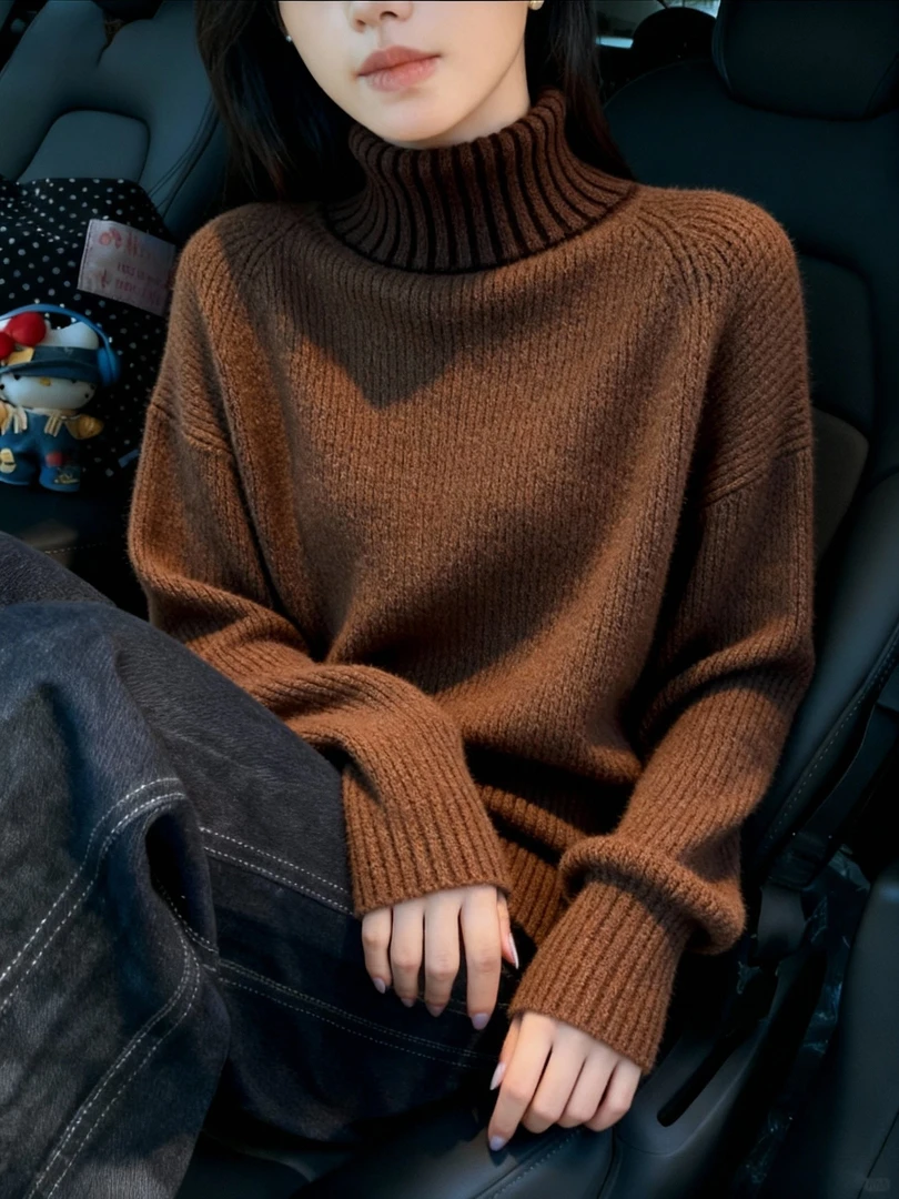 咖色高领打底毛衣女2025新款秋冬保暖内搭轻熟风高级感针织衫上衣