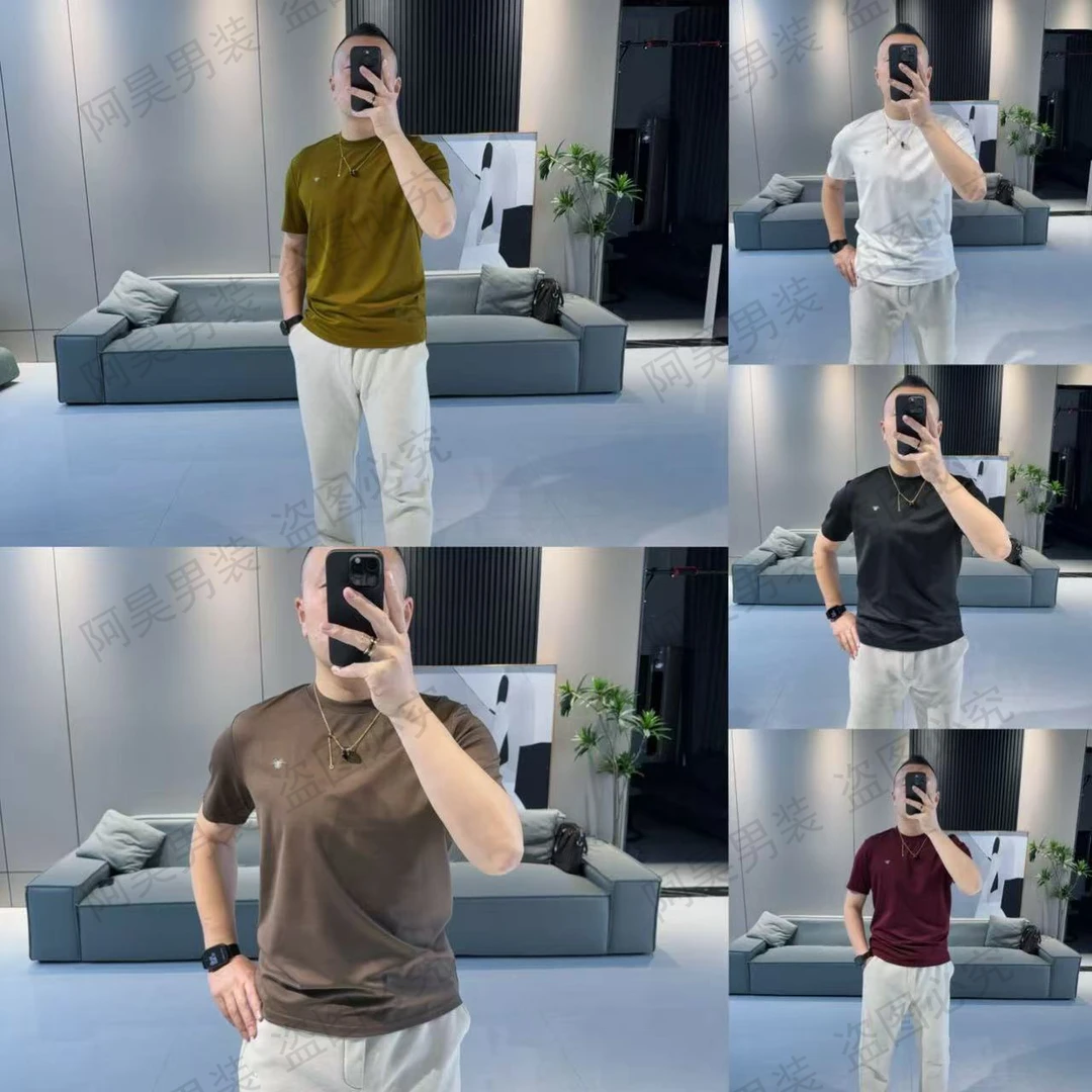 HAOG/2025春夏新款休闲时尚轻奢液氨系列小标纯色男士半袖 88002