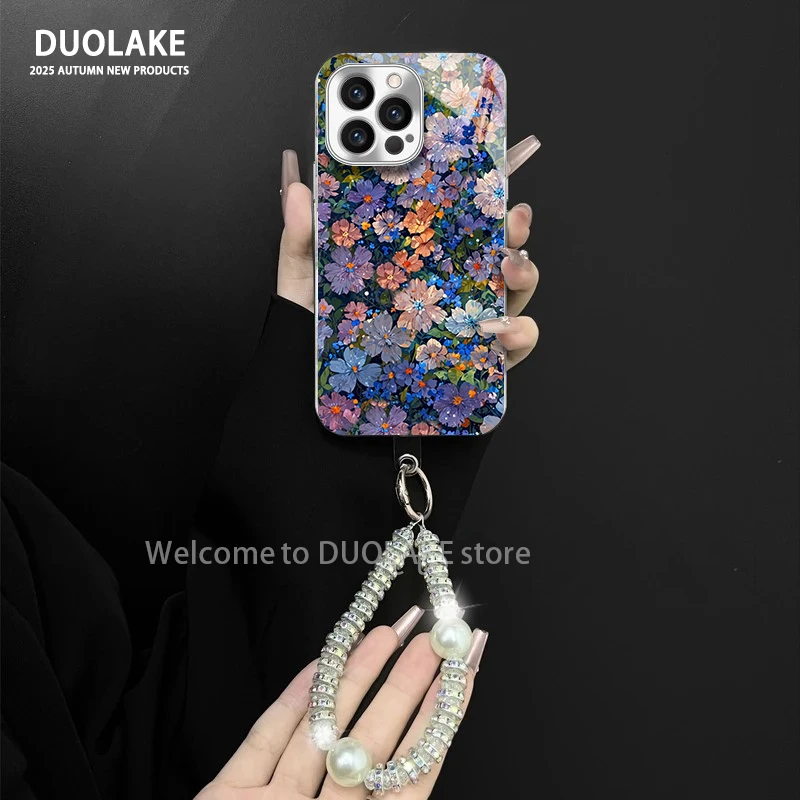 彩色花适用苹果vivo华为oppo小米iPhone17电镀玻璃防摔手机壳女款