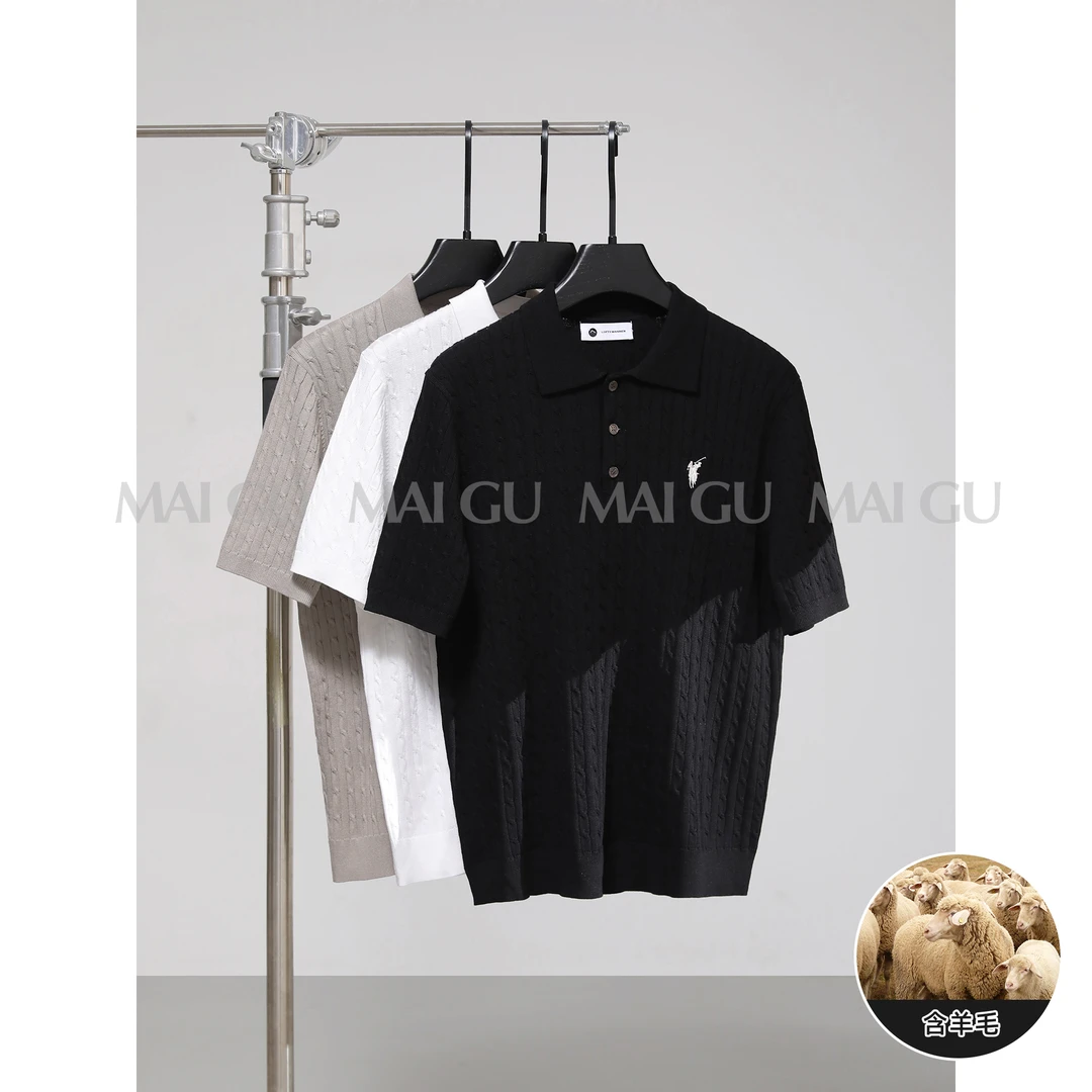 【Stan】夏季高定老钱奢感提花刺绣设计短袖羊毛针织翻领POLO衫男