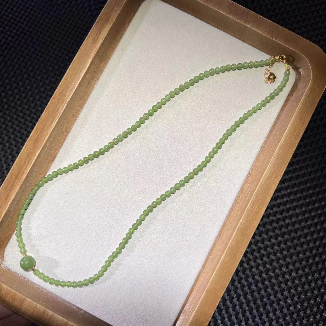 和田玉小米珠碧玉苹果绿项链 KT24042653
