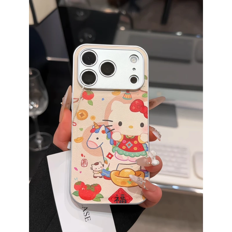 卡通金元宝KT适用苹果17pro手机壳16PM金属皮纹oppo华为p80小米女