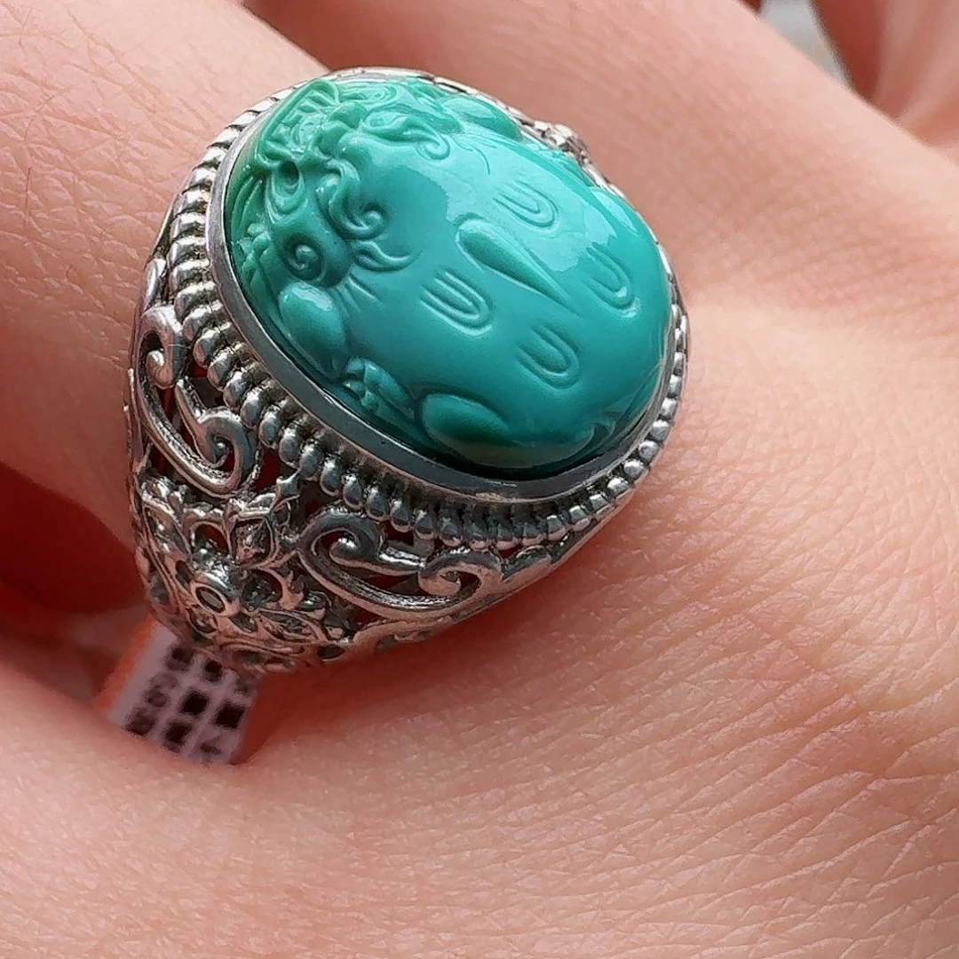 绿松石银S925镶嵌戒指