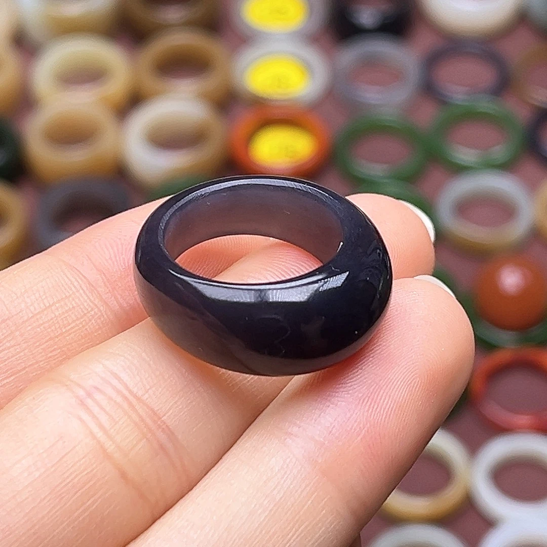 和田玉未镶嵌戒指17.4深葡萄紫馒头