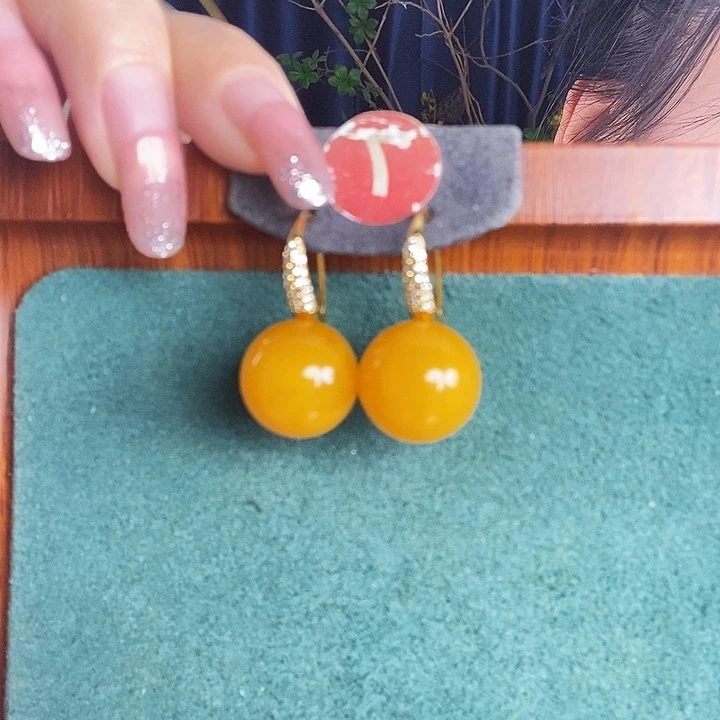 蜜蜡银S925镶嵌耳饰耳环