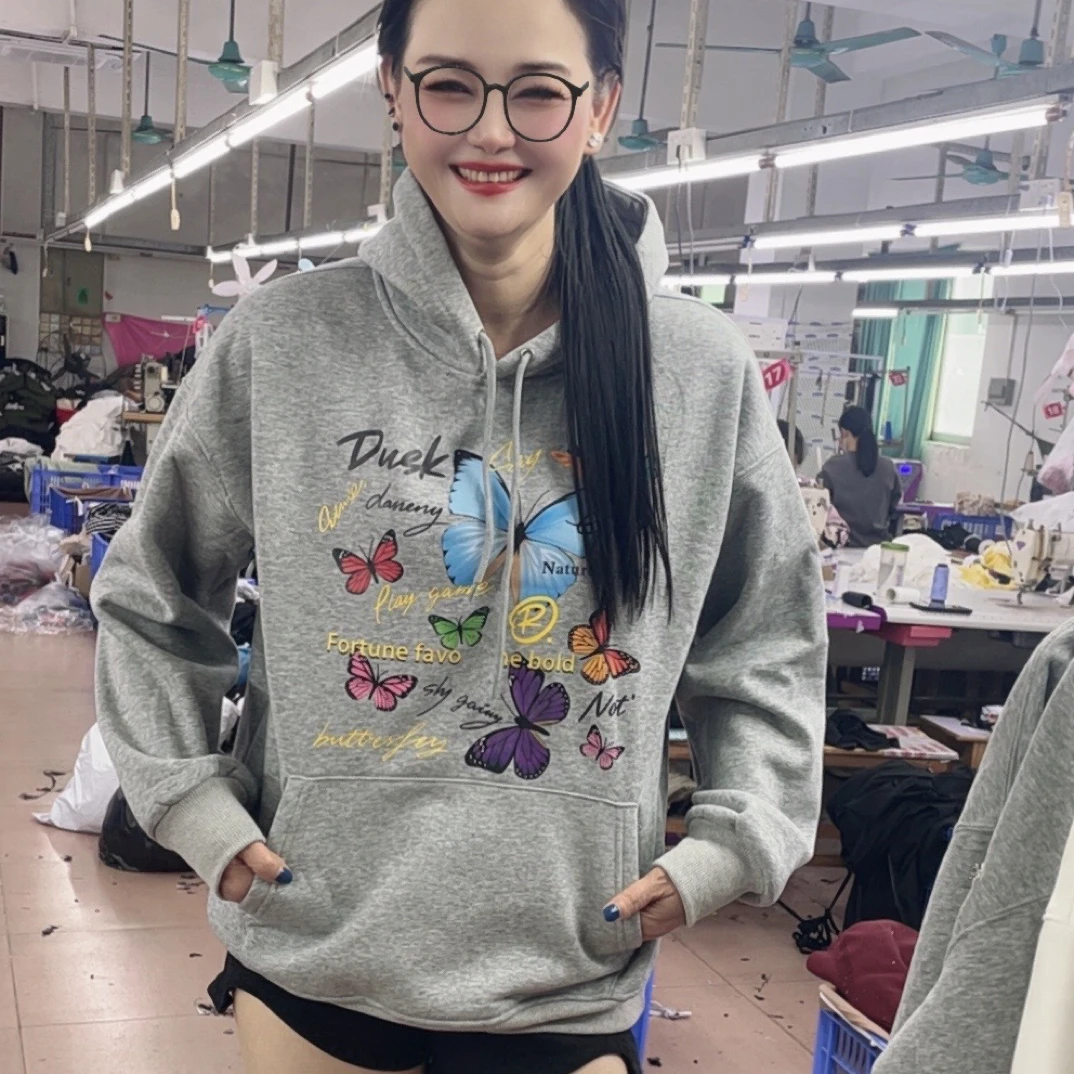 YILONG/怡龙【明星款蝴蝶卫衣】450克纯棉奥大粒绒连帽卫衣51805