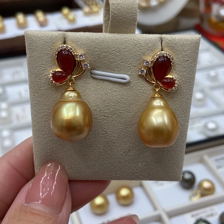 银S925镶嵌耳饰海水珍珠浓金葫芦13