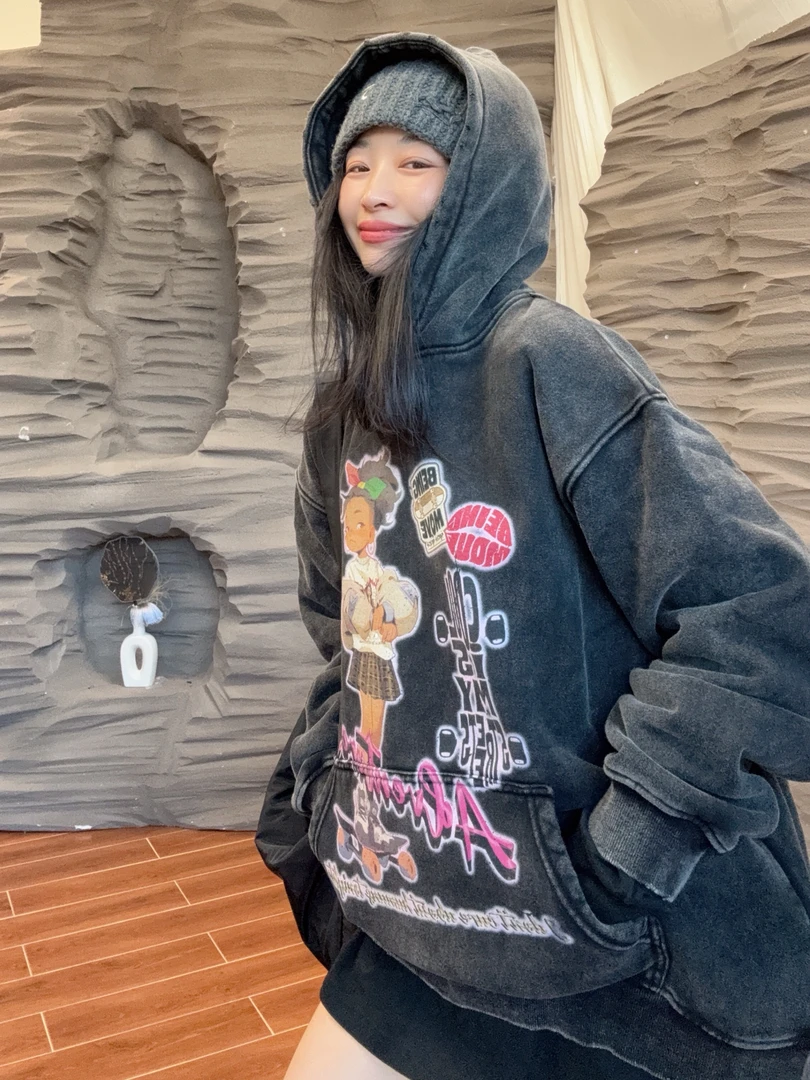 （豪门千金）春品 不是磨毛不是加绒款连帽印花宽松卫衣