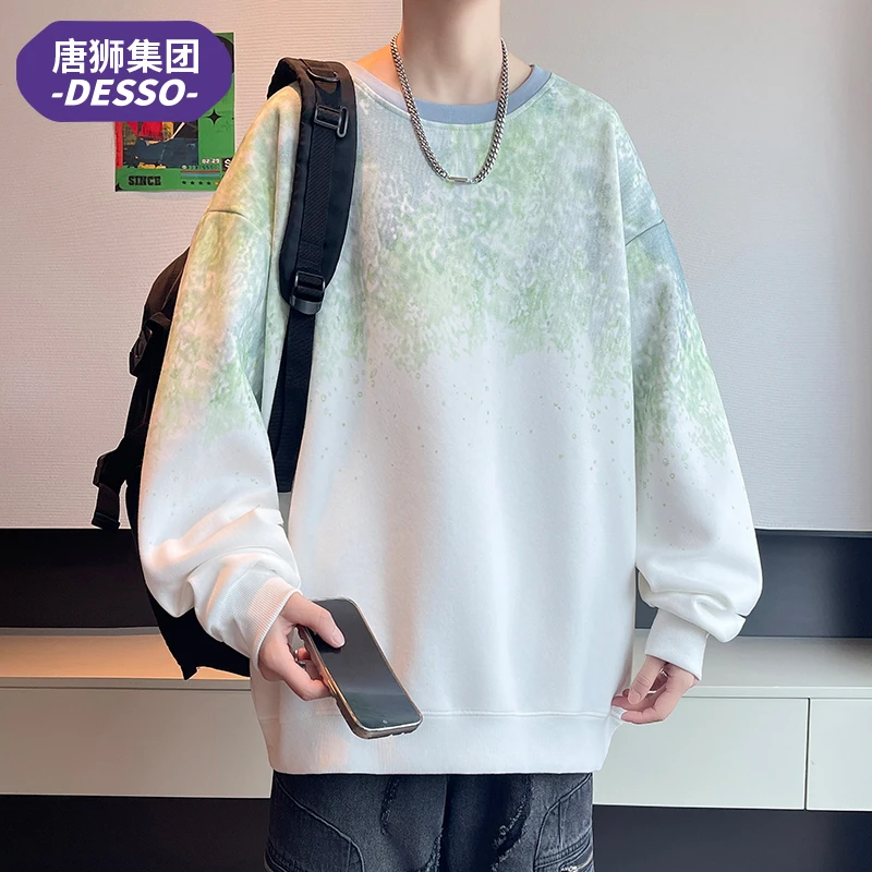唐狮集团DESSO潮牌扎染卫衣男秋冬季宽松百搭男士长袖套头打底衫