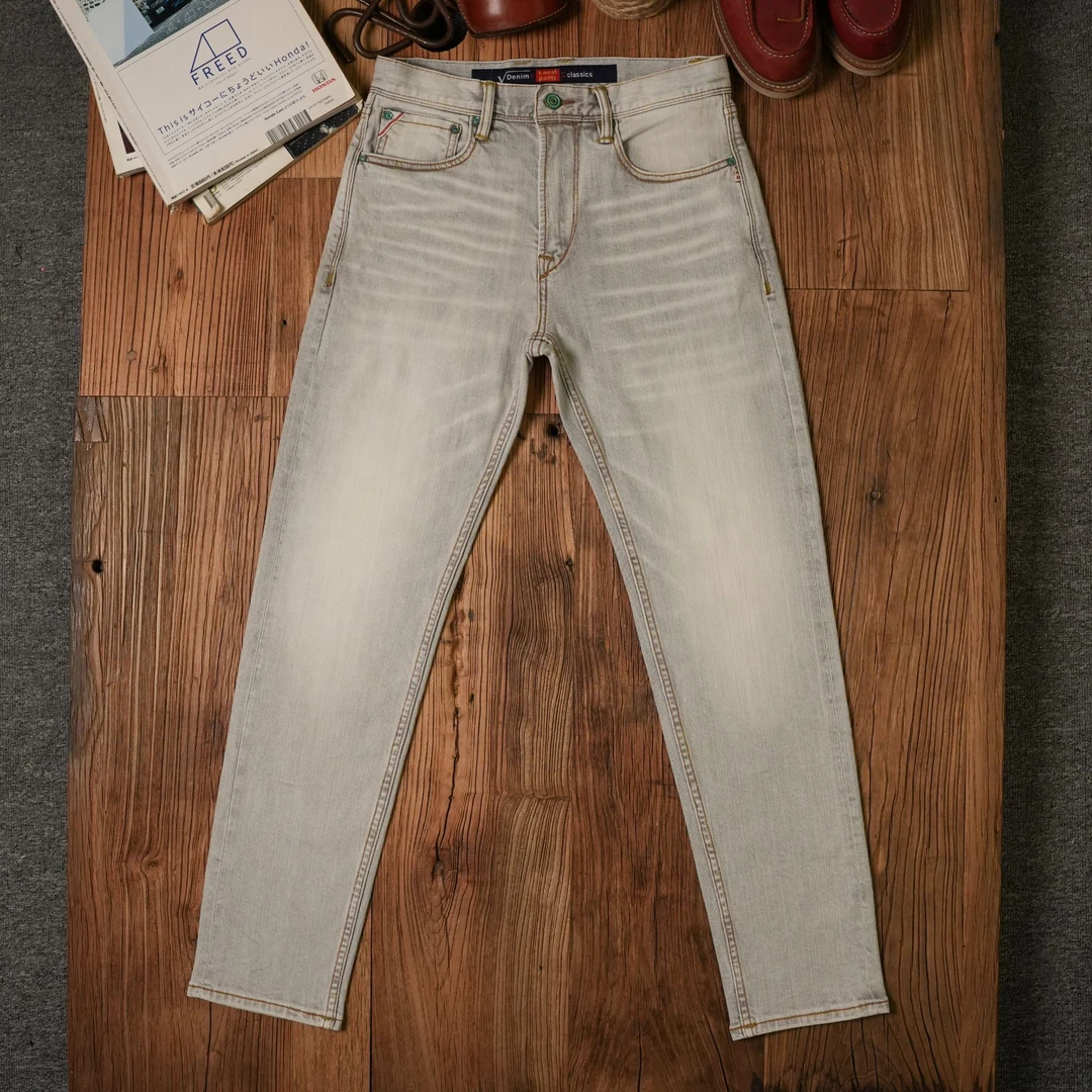 KM3019赤耳丹宁月岩灰商务休闲512立体修身设计时尚12oz牛仔裤