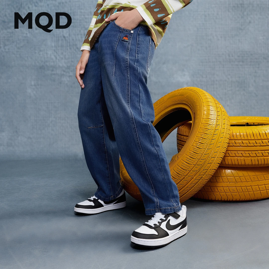 MQD童装儿童25秋新款学院风休闲卡通复古宽松牛仔长裤9653W1407