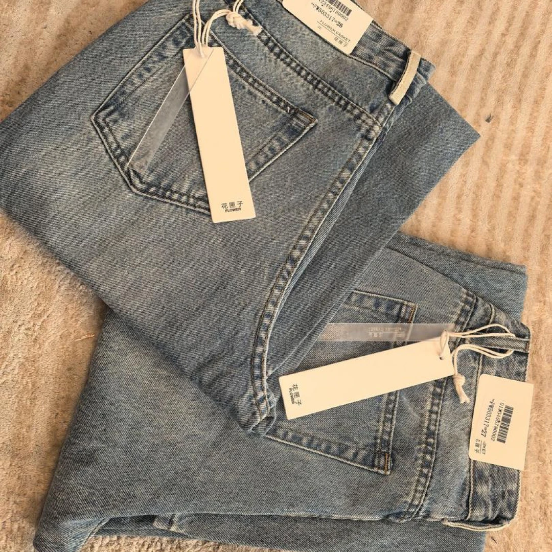 SU【317】花FW503愫蕊 MWMA春款新款无弹时尚白标宽松小阔腿牛仔裤