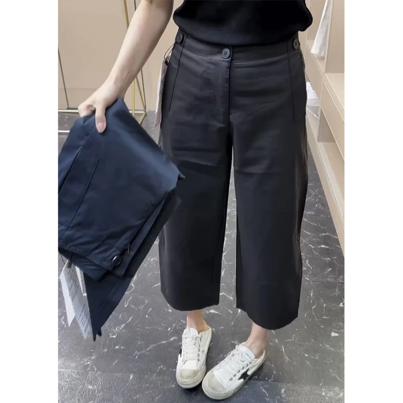 萱贝纯时尚百搭休闲阔腿裤女2025秋冬新款宽松直筒裤子九分奶奶裤