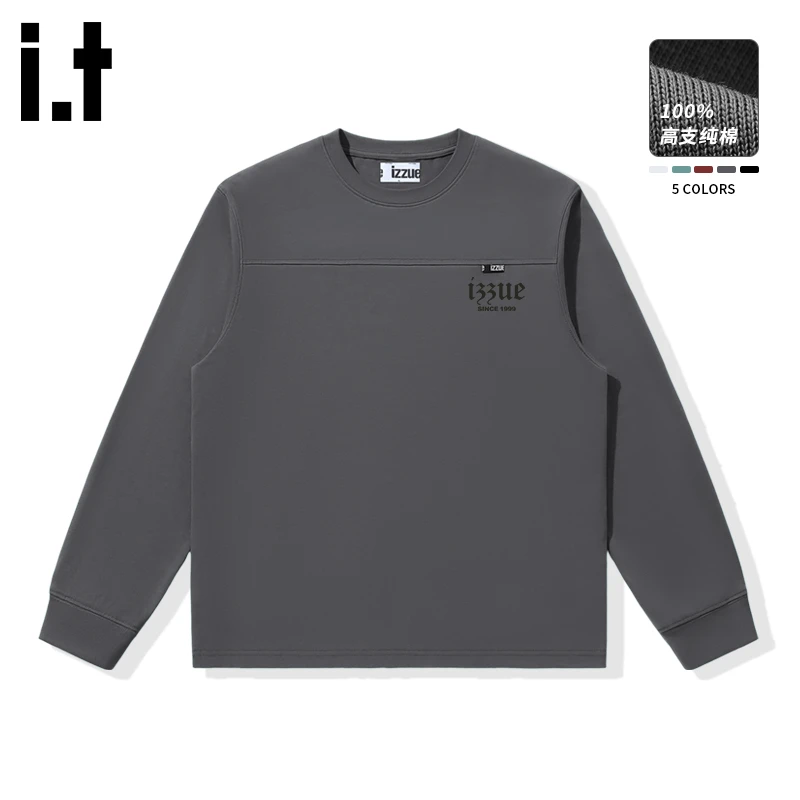i.t izzue男生衣服高级感简约字母长袖设计款潮牌百搭休闲宽松长T