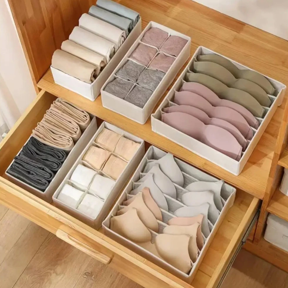天山棉麻6格内衣内裤收纳盒放袜子贴身衣物收纳神器抽屉整理盒