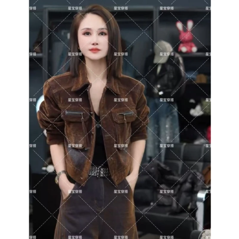 2025冬季新款复古水洗韩版加厚牛仔外套气质休闲短外套上衣2278